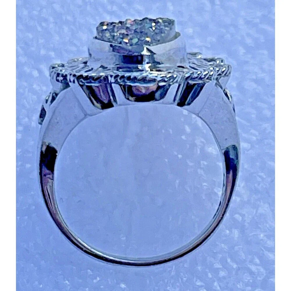 Ring Sterling Silver Drusy Peacock Quartz Ring - Size 6